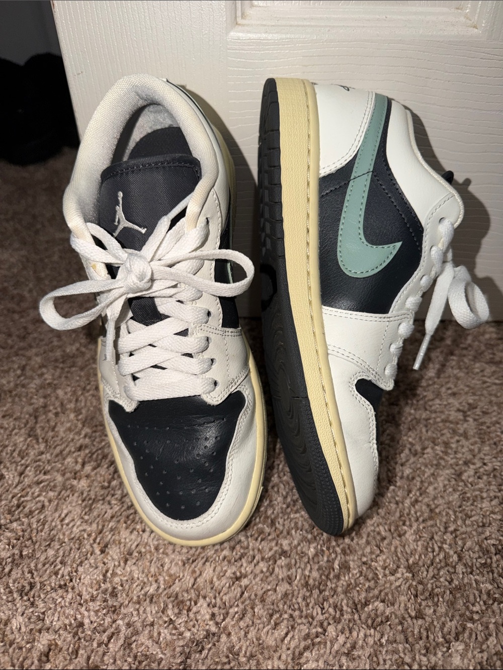 Nike Jordan’s Low-Top Sneakers in White, Black and Mint